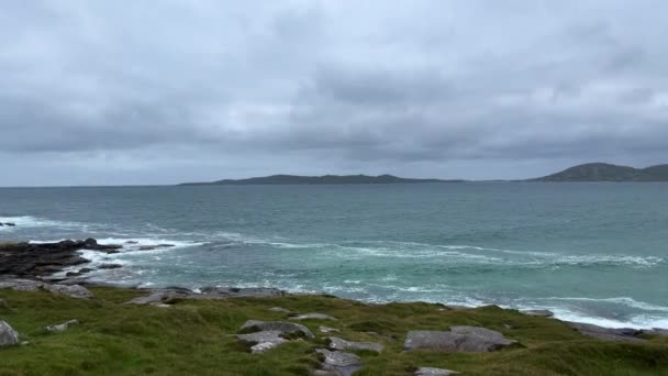 Wide Angle Beautiful Impressive Seilebost Beach Isle Harris Outer Hebrides — 图库视频影像