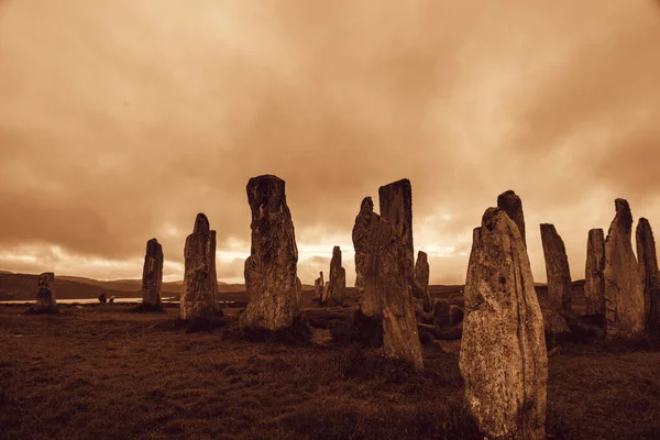 Ancient Magic Calanais Standing Stones Circle Erected Neolithic Men Worship Stockbild