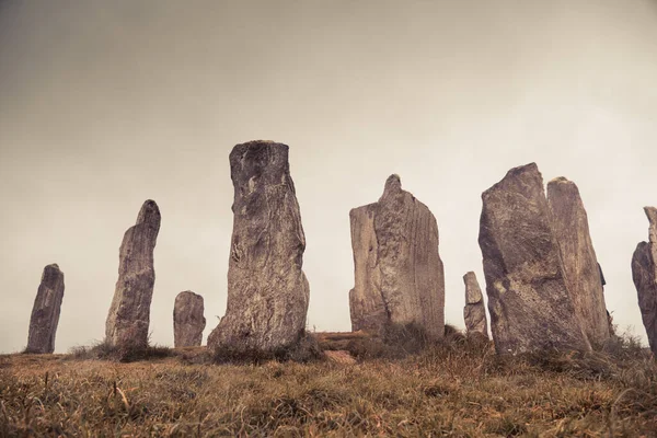 Ancient Magic Calanais Standing Stones Circle Erected Neolithic Men Worship Royaltyfria Stockbilder