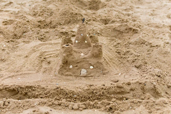 Sand Castle Shells Beach Sun Place Inscription — стоковое фото