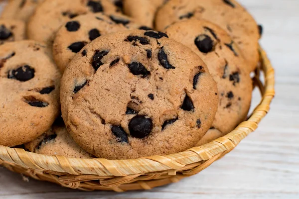 Chocolate chip cookies in a basketChocolate chip cookies in a basket. Close-up