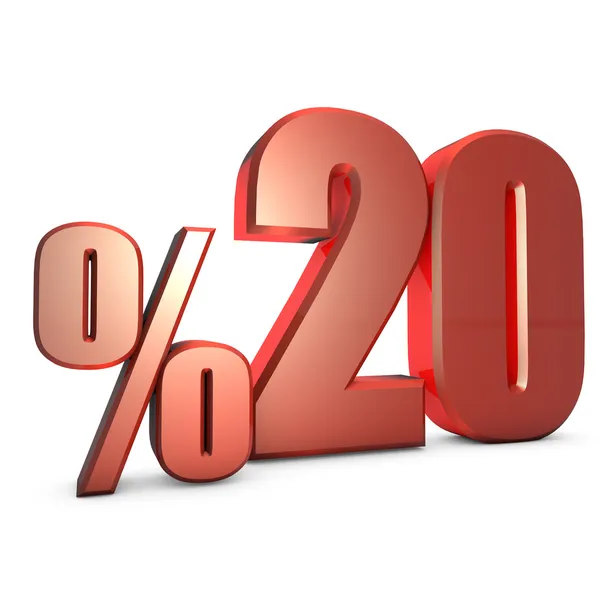 Yüzde 20 Metalik Kırmızı Yüzdelik Sayılar — Stock Photo, Image