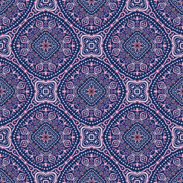 Вихревой вектор узора. Синий и розовый фон с фиолетовыми абстрактными цветами — стоковый вектор