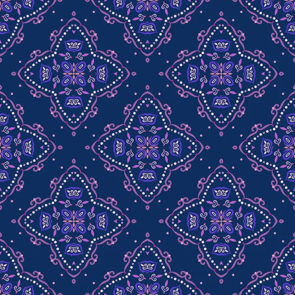 Wirbelmustervektor. Blauer und rosa Hintergrund mit lila abstrakten Blumen — Stockvektor