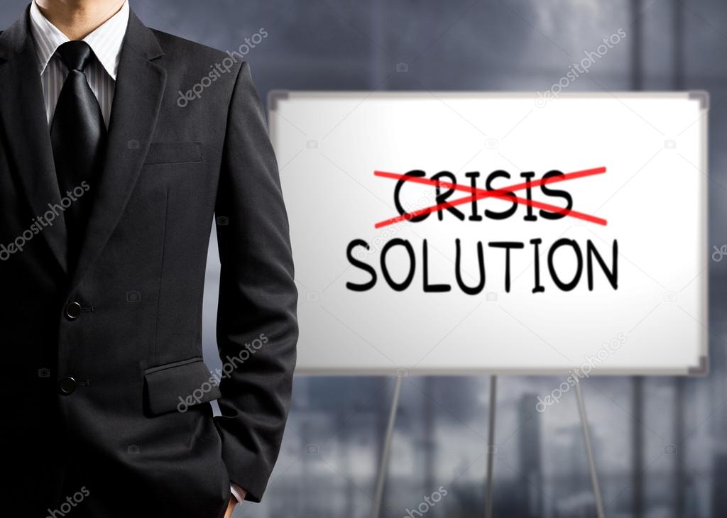 Business man cross crisis and find solution, Concept of Success
