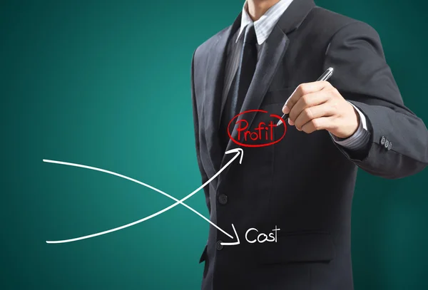 Business man drawing graph of profit compare with cost — Stock Photo, Image