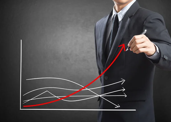 Hombre de negocios dibujo gráfico de crecimiento, concepto de diferencia —  Fotos de Stock
