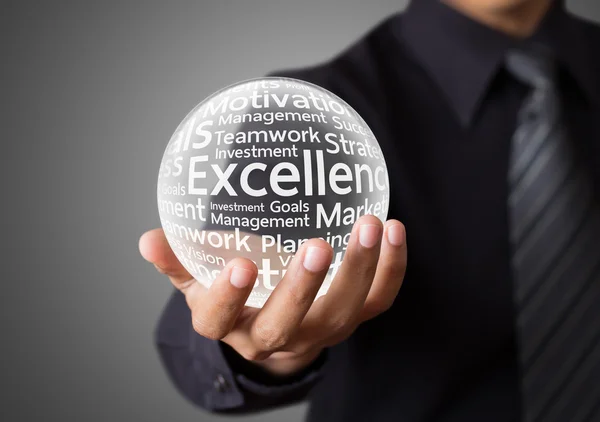 Businessman hand showing excellence word in crystal ball — Stock Photo, Image