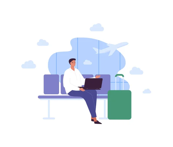 Business Travel Concept Vector Flat People Illustration Young Adult Businessman — Stok Vektör