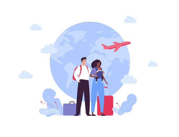 Family Tourism Global Travel Concept Vector Flat People Illustration Couple — Stok Vektör