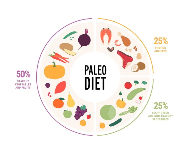 Conceito Guia Alimentar Vector Plana Ilustração Moderna Paleo Dieta Infográfico — Vetor de Stock