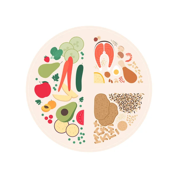 Conceito Guia Prato Comida Saudável Vector Plana Ilustração Moderna Infográfico —  Vetores de Stock