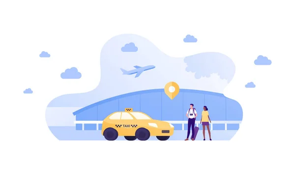 Turizmus Utazás Taxi Szolgáltatás Koncepció Vektor Lapos Emberek Illusztráció Idegenforgalmi — Stock Vector