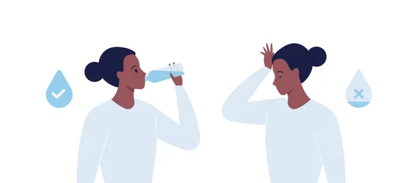 Dehydration Concept Vector Flat Healthcare Illustration Dehydrated African Woman Symptom — Stockový vektor