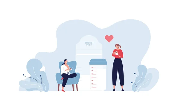 Voluenteering Beast Milk Donation Concept Vector Flat People Healthcare Illustration —  Vetores de Stock