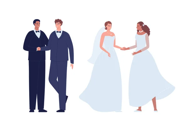 Marriage Diversity Lgbt Character Set Vector Flat Design People Wedding — Διανυσματικό Αρχείο