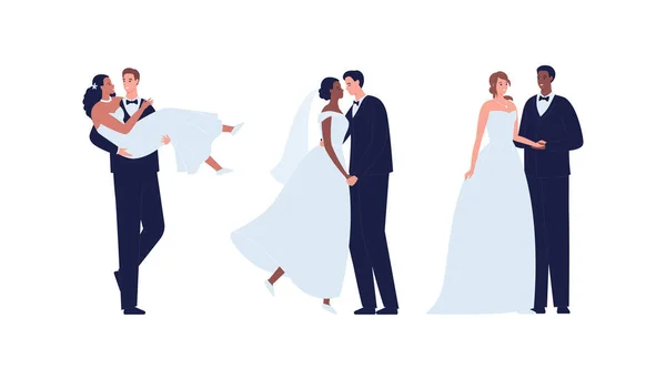 Marriage Diversity Character Set Vector Flat Design People Wedding Illustration — Διανυσματικό Αρχείο