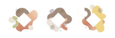 Soyut afiş şablonu ayarlandı. Renkli vektör tasarım illüstrasyonu. Satılık iş teklifi için beyaz arkaplanda izole edilmiş metnin karesi için pastel renk çerçevesi koleksiyonu, davet kartı