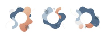 Soyut afiş şablonu ayarlandı. Renkli vektör tasarım illüstrasyonu. Satılık iş teklifi için beyaz arkaplanda izole edilmiş daire şeklinde renkli çerçeve koleksiyonu, davet kartı