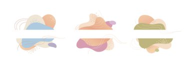 Soyut afiş şablonu ayarlandı. Renkli vektör tasarım illüstrasyonu. Satış için beyaz arkaplanda izole edilmiş metin için pastel renk çerçevelerinin koleksiyonu, davet kartı