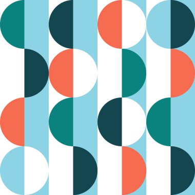 Geometrik soyut arkaplan koleksiyonu. Renkli vektör çizimi. Kusursuz arkaplan için modern dikey daire şekil dokusu. Beyaz, yeşil ve kırmızı renk. Paket kağıdı için tekstil tasarımı.