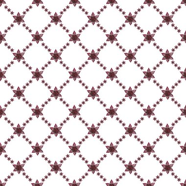 Beyaz arka planda kırmızı yıldızlı kusursuz desen. Yeni yıl arkaplanı. Noel süslemesi.