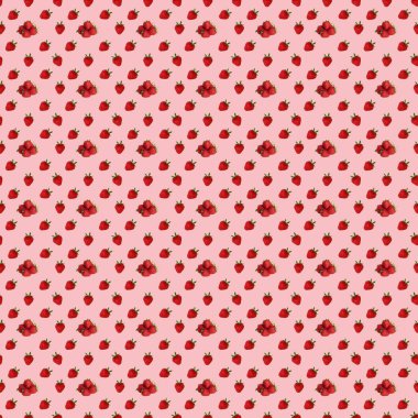 Pembe arka planda olgun çilekler ile kusursuz desen. 