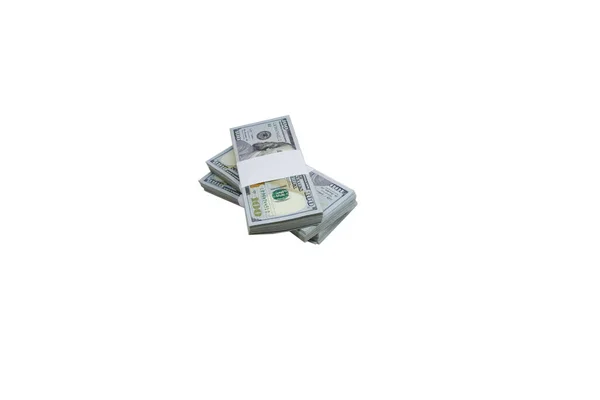 Several Packs Dollars White Background Money Gift Cash Copy Space — Stock Photo, Image