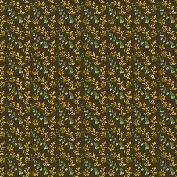 Seamless Pattern Green Yellow Branches Brown Background Floral Pattern Textile — Photo