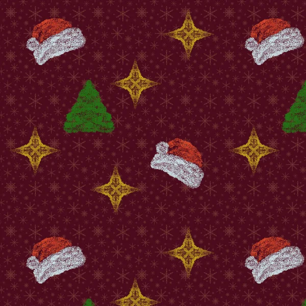 Nahtloses Muster Von Weihnachtlichen Elementen Die Mit Markern Gezeichnet Wurden — Stockfoto
