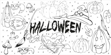 Tatil için harflerle Cadılar Bayramı karalama vektör illüstrasyonunu yazdır