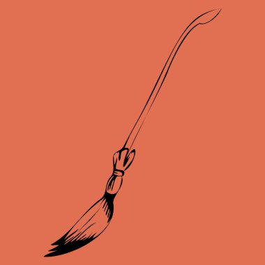 Turuncu arka planda Sanat Vektörü Cadılar Bayramı karalama süpürgesi