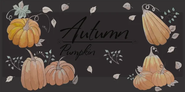 Postcard Pumpkin Harvest Autumn Leaves Vector Similar — Stock Vector