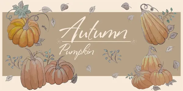 Postcard Pumpkin Harvest Autumn Leaves Vector Similar1 — Stock Vector
