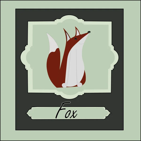 Postcard Red Fox Light Green Background Illustration — Stock Vector