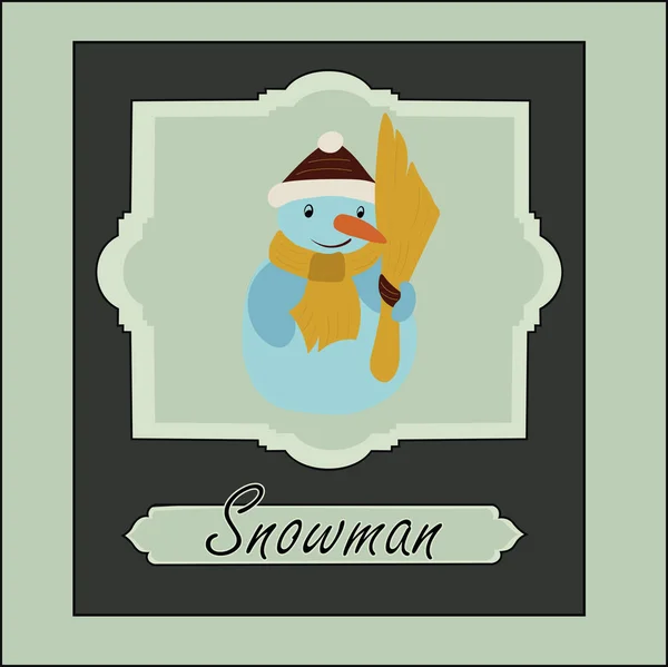 Schneemann Mit Schal Und Besen Illustration — Stockvektor