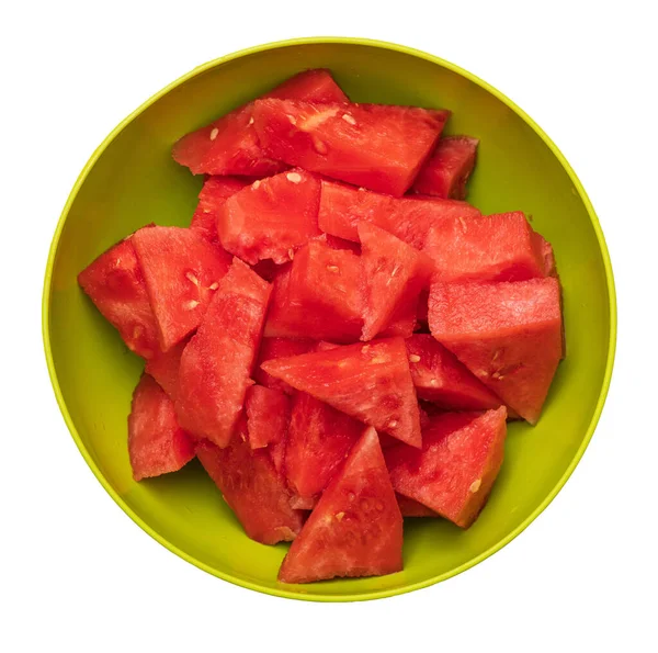 Közelkép a friss szeletek vörös görögdinnye, finom édes élelmiszer, elszigetelt fehér alapon — Stock Fotó