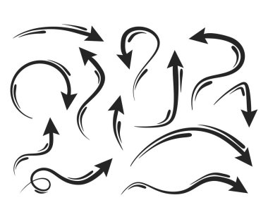 Elle çizilmiş siyah ok işaretleri. Vektör.