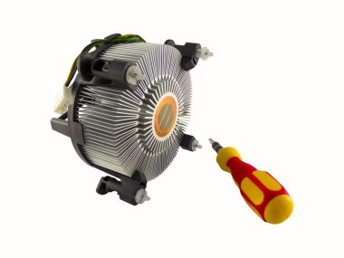 Processor heatsink cooler fan and screw-driver clipart