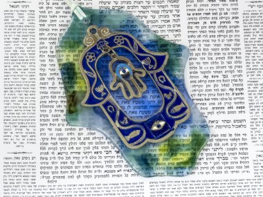 Hamsa kabala good luck charm on Talmud clipart