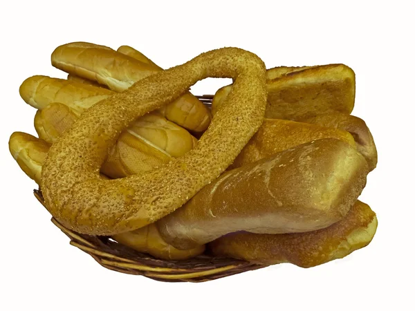 Sepet içinde taze ekmek ruloları — Stok fotoğraf
