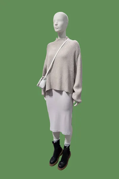 Full Length Image Female Display Mannequin Wearing Casual Isolated Green — Stock Photo, Image