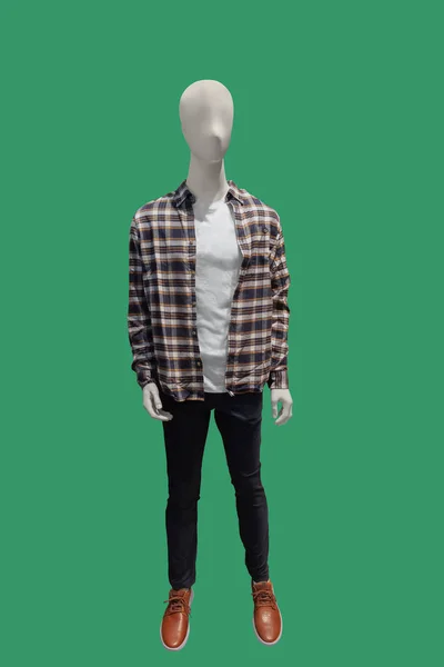 Full Length Image Child Display Mannequin Wearing Plaid Shirt Black — Stock Photo, Image