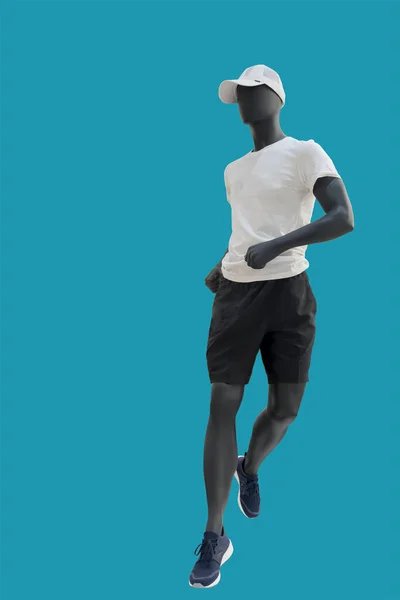 Зображення Повної Довжини Чоловічого Дисплея Спортивному Одязі Ізольовано Синьому Фоні — стокове фото