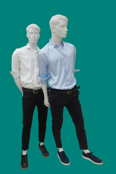 Duas Imagens Comprimento Total Manequim Masculino Exibem Manequins Usando Roupas — Fotografia de Stock