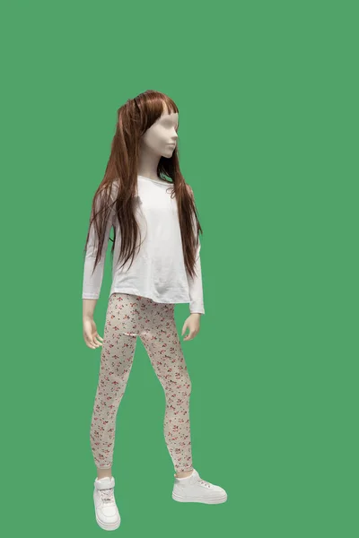 Full Length Image Child Display Mannequin Dressed Casual Isolated Green — Stockfoto
