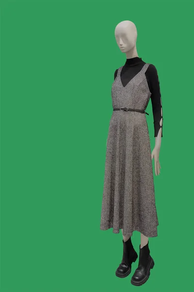 Full Length Image Female Display Mannequin Wearing Gray Pinafore Dress — Stock Photo, Image