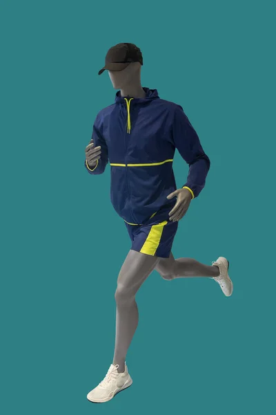 Pełna Długość Obrazu Manekina Biegnącego Męskiego Wyświetlacza Noszącego Odzież Sportową — Zdjęcie stockowe
