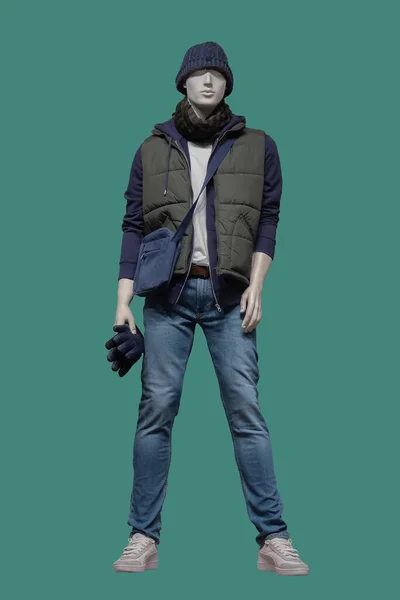 Full Length Image Male Display Mannequin Dressed Warm Clothes Isolated — Stock Photo, Image