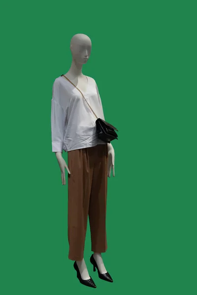 Full Length Image Female Display Mannequin Wearing White Blouse Brown — стоковое фото